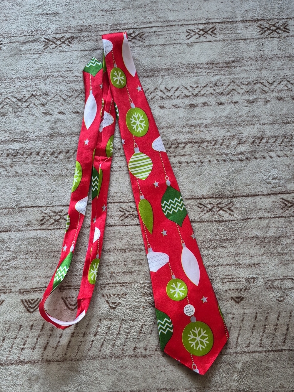 Christmas Musical Red Tie with Green and White Ornament Print